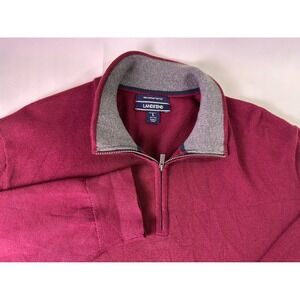 Lands End Mens Burgundy 100% Supima Cotton Quarter Zip Pullover Sweater Large